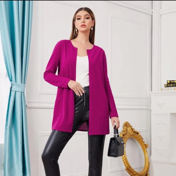 Mid length coat pockets business minimalist WHITE - Picture 6 of 11